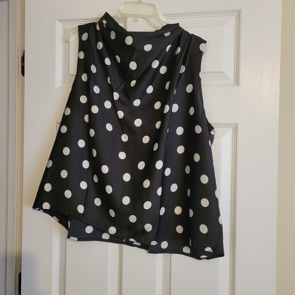 Worthington XL blouse black white polka dot